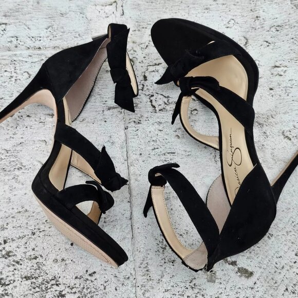 Jessica Simpson Women Heel Pump Sandal Black Suede Upper JS Kaycie Size 8.5M 39 - Picture 8 of 13